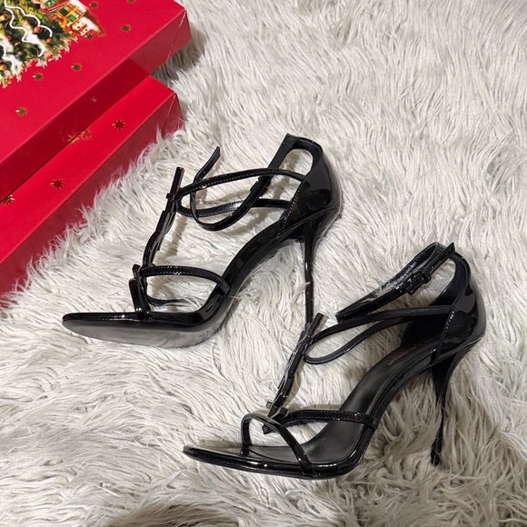 Saint Laurent Glossy Black Strappy Heels - Picture 3 of 5